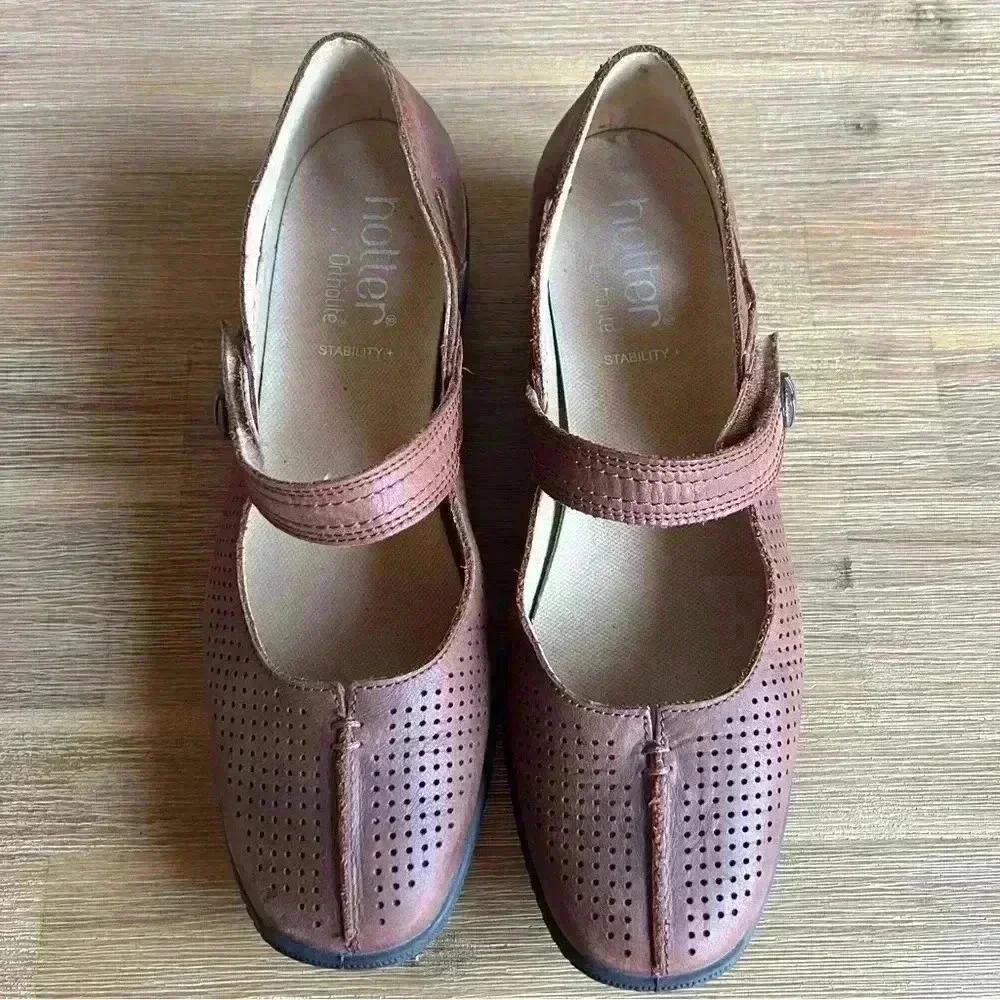 Hotter Mary Jane Shoes Brown Womens 8.5 Leather Comfort Classic Sophisticated